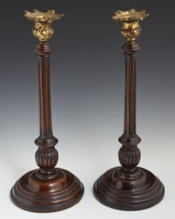 Appraisal: Pair of English Carved Mahogany Columnar Candlesti Pair of English