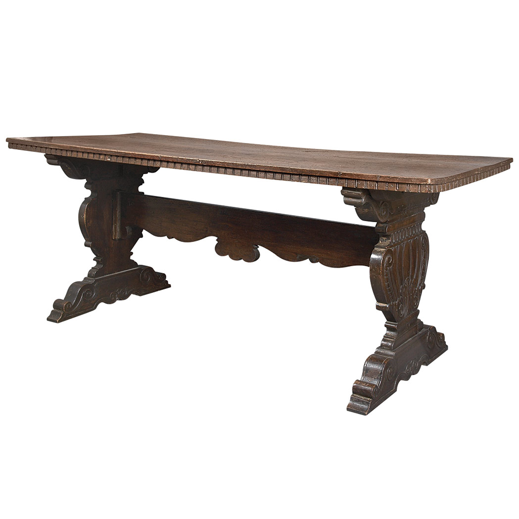 Appraisal: Italian Baroque Walnut Hall Table The rectangular top raised on