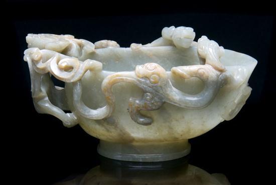 Appraisal: Jade Libation Cup the stone of opaque olive tone having