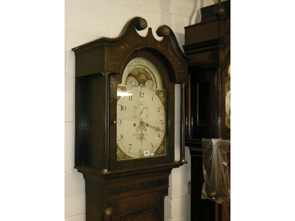 Appraisal: Oak and mahogany crossbanded eight day longcase clock the painted