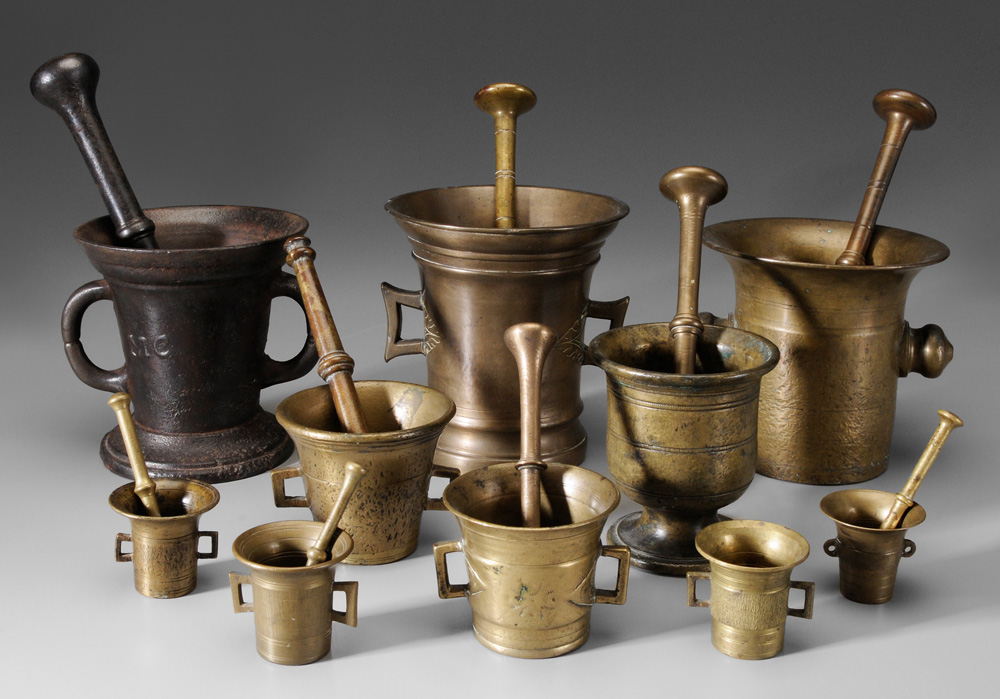 Appraisal: Collection of Brass and Iron Mortars and P