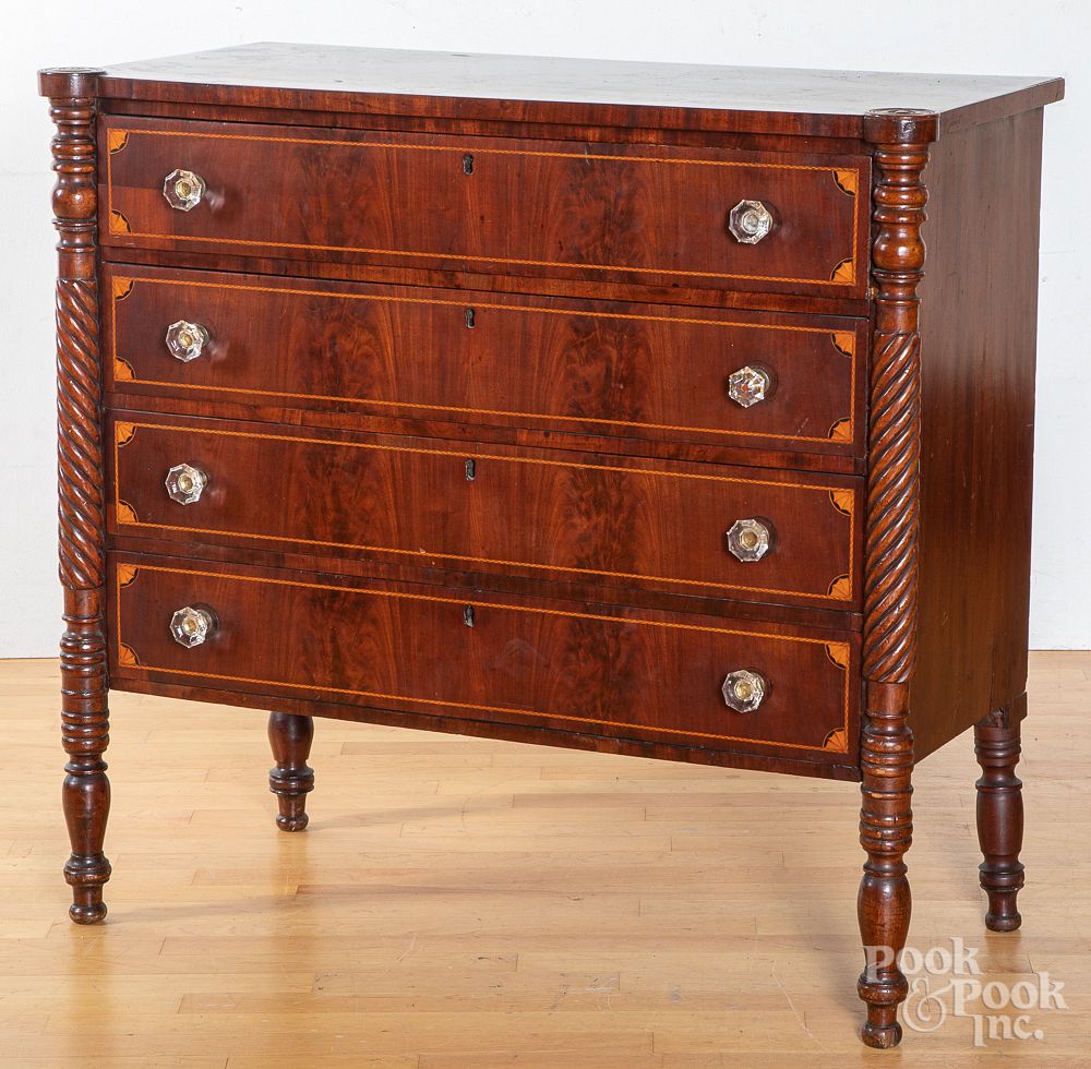 Appraisal: New England Sheraton mahogany chest of drawers New England Sheraton