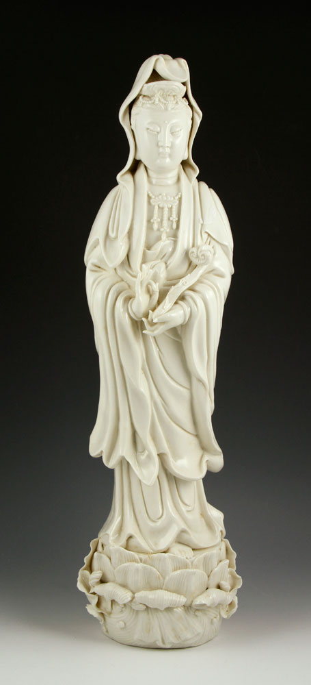 Appraisal: - Chinese Blanc-de-Chine Guanyin Chinese figure of Guanyin blanc-de-chine porcelain