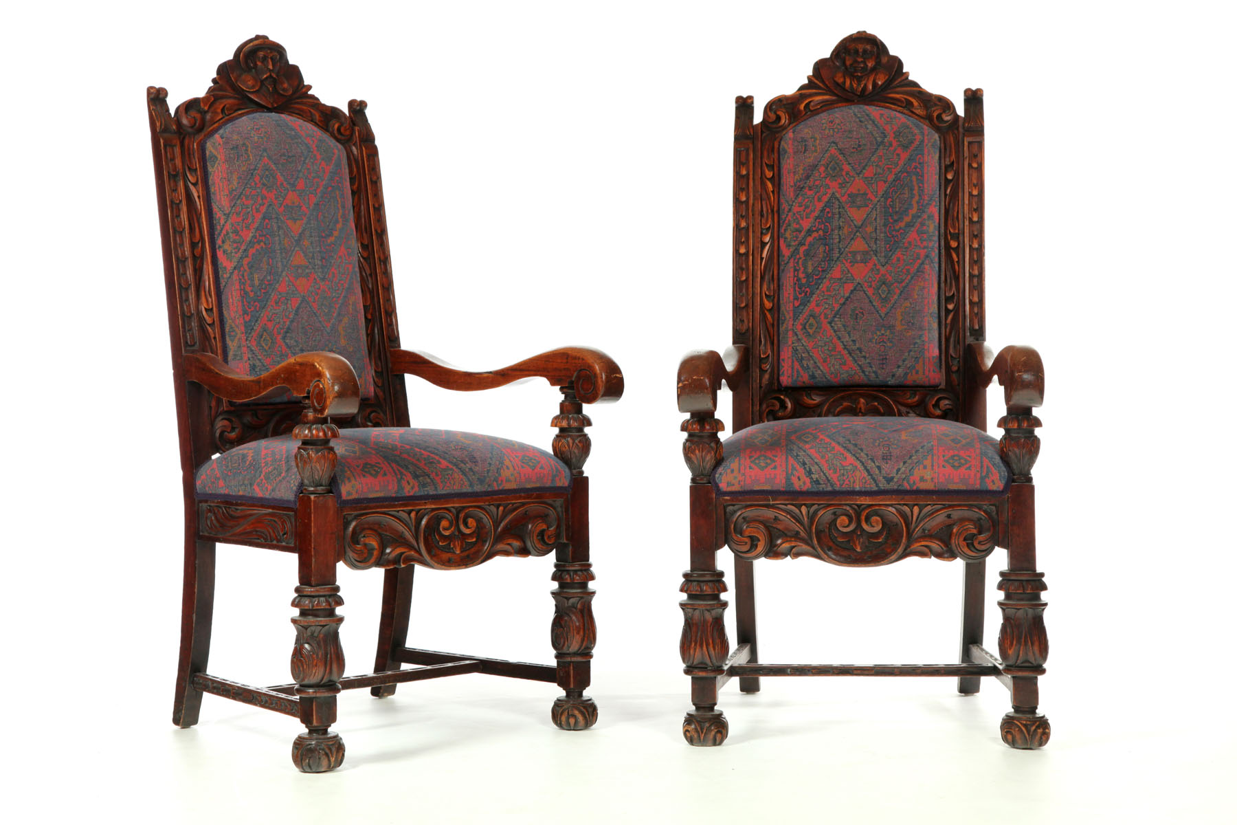 Appraisal: PAIR OF RENAISSANCE REVIVAL ARMCHAIRS Twentieth century hardwood Elaborately carved