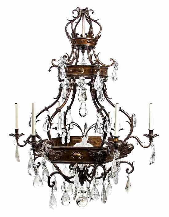 Appraisal: A French Cast Metal Six-Light Chandelier of cage form with