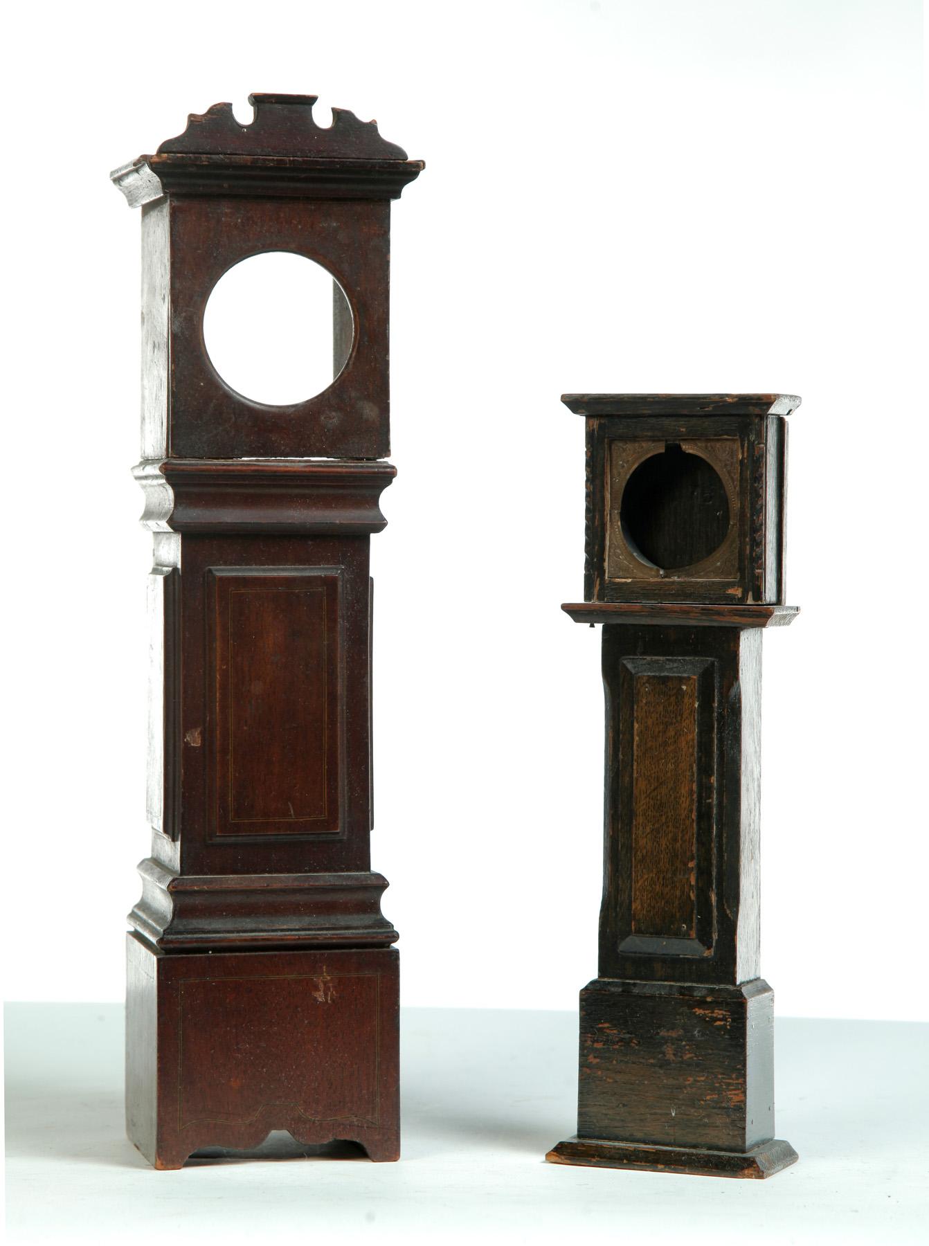 Appraisal: TWO MINIATURE TALL CASE CLOCK WATCH HUTCHES American nd half-