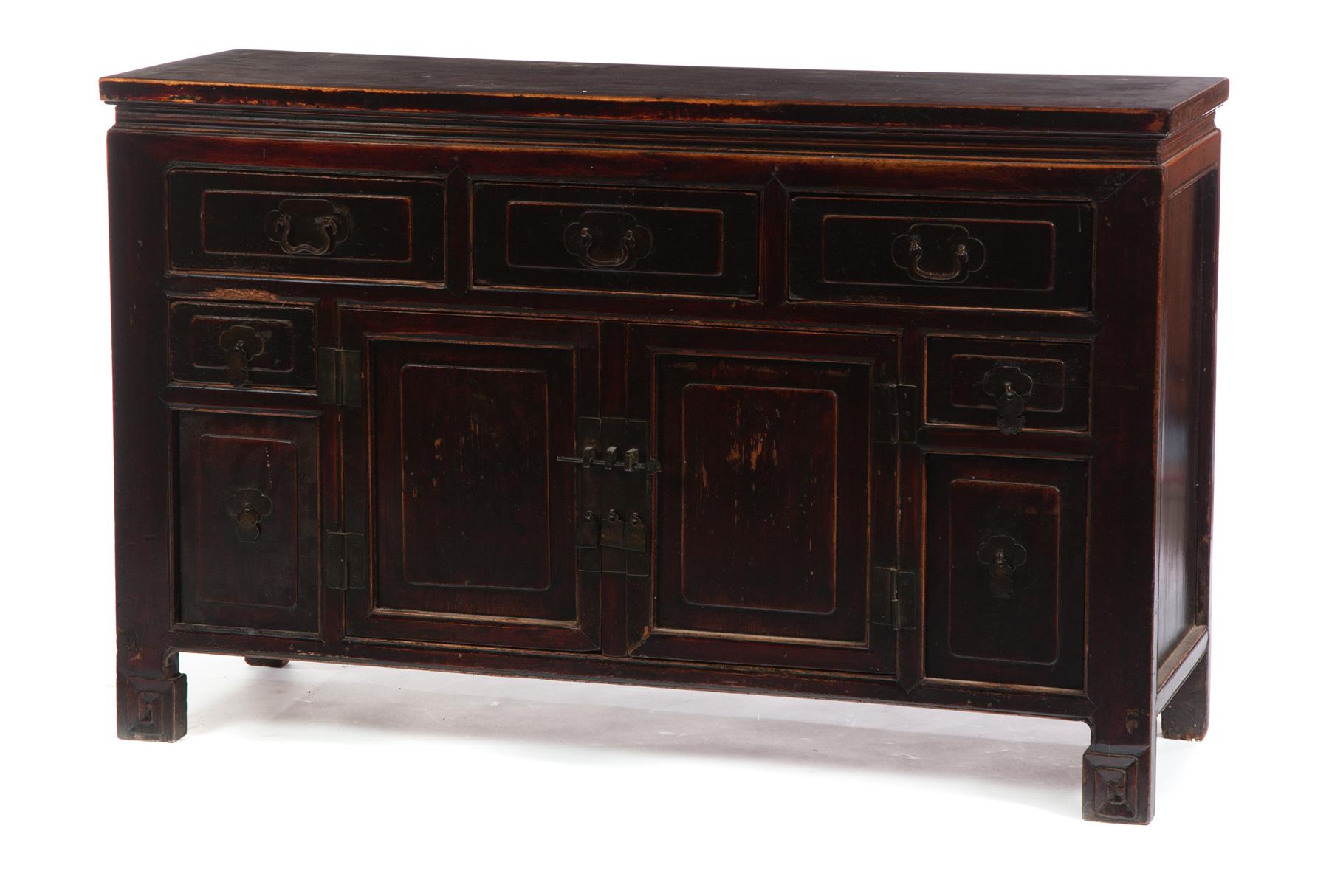 Appraisal: CHINESE CABINET Late th century elm Mortised construction with five