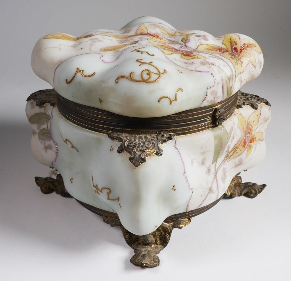 Appraisal: Wavecrest dresser box with satin lining ormolu decoration - wide