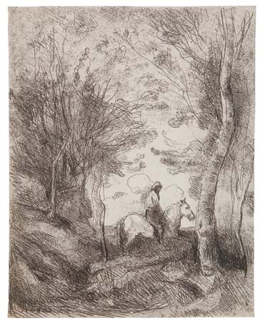 Appraisal: JEAN-BAPTISTE-CAMILLE COROT Le Grand Cavalier sous Bois Clich -verre circa