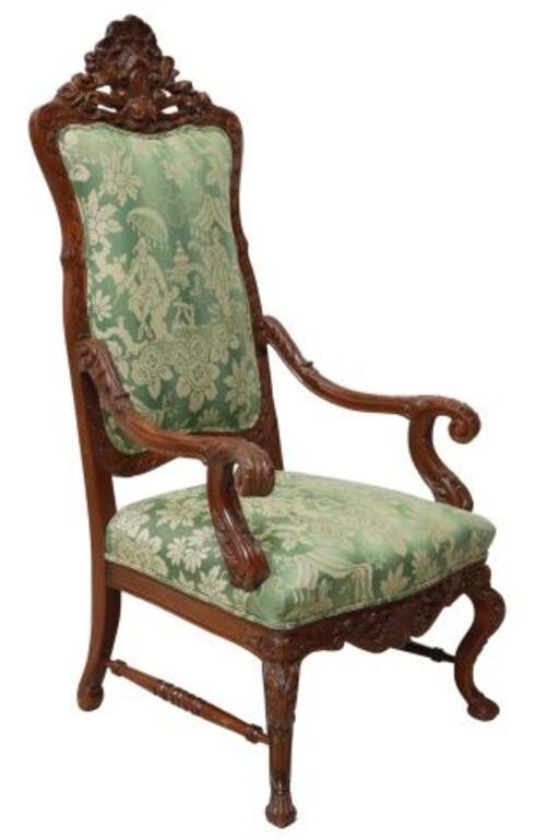 Appraisal: French Rococo style walnut highback armchair early th c rocaille