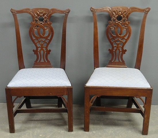 Appraisal: - Pair of English Chippendale mahogany side chairs c with