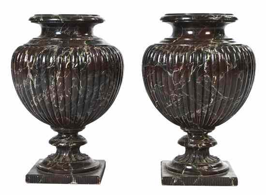 Appraisal: A Pair of Faux Marble Carved Wood Urns each of