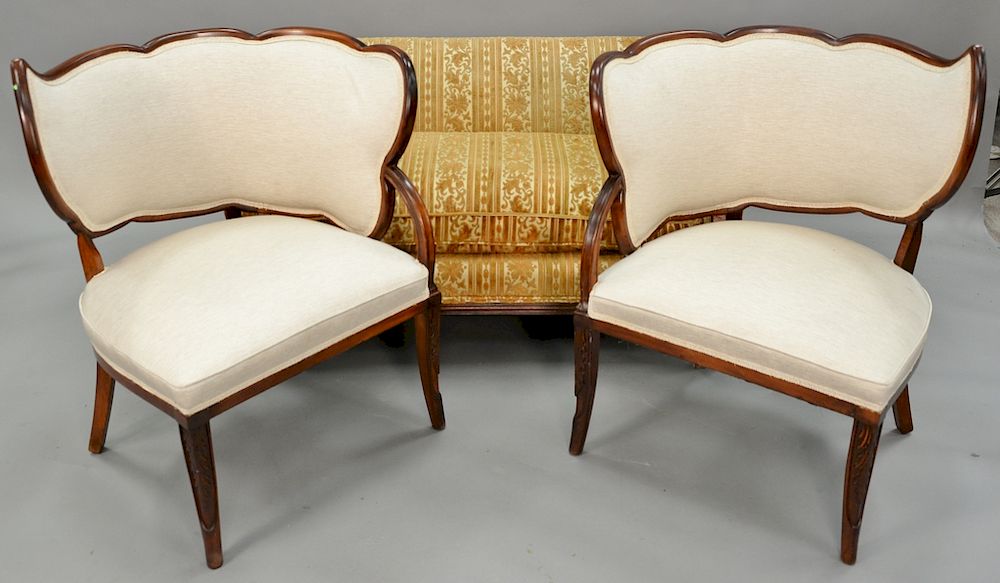 Appraisal: Three piece lot including pair of shaped upholstered chairs and