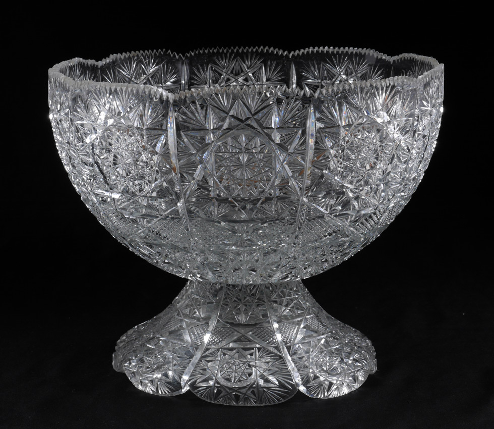 Appraisal: LARGE CUT GLASS PUNCH BOWL Later th century fluted rim