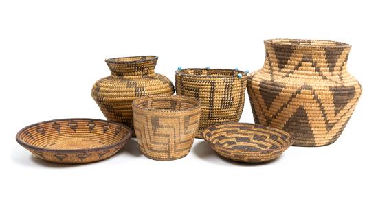 Appraisal: Sale Lot Six Pima Baskets including olla forms Height of