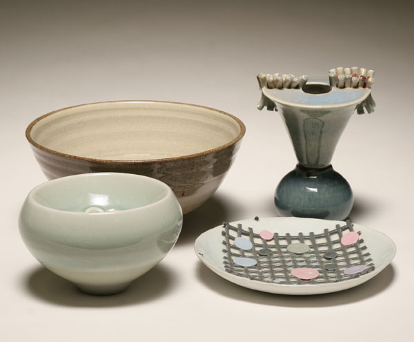 Appraisal: Four Modern Contemporary studio pottery vessels interesting designs and construction