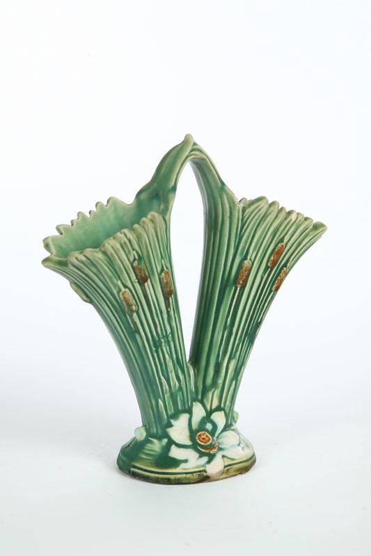 Appraisal: WELLER VASE Double Ardsley pattern vase in green with cattails