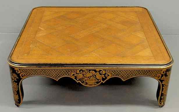 Appraisal: Large chinoiserie decorated square coffee table by Baker Furniture Co