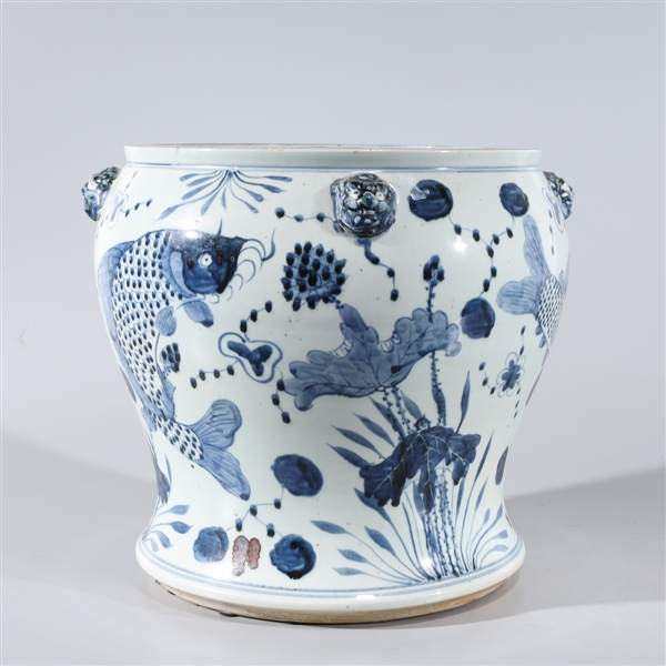 Appraisal: Large Chinese blue and white porcelain vase with fish designs