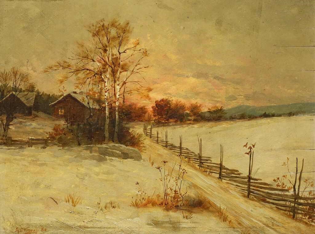 Appraisal: Oil on board winter landscape Signed illegibly Winberg and dated