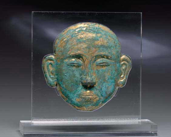 Appraisal: RARE LIAO GILT BRONZE MASK Rare and very finely cast