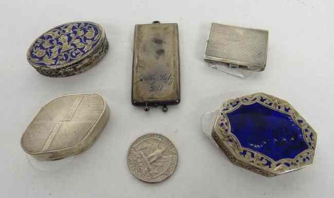 Appraisal: Misc sterling and lot including enamel decorated oval pill box