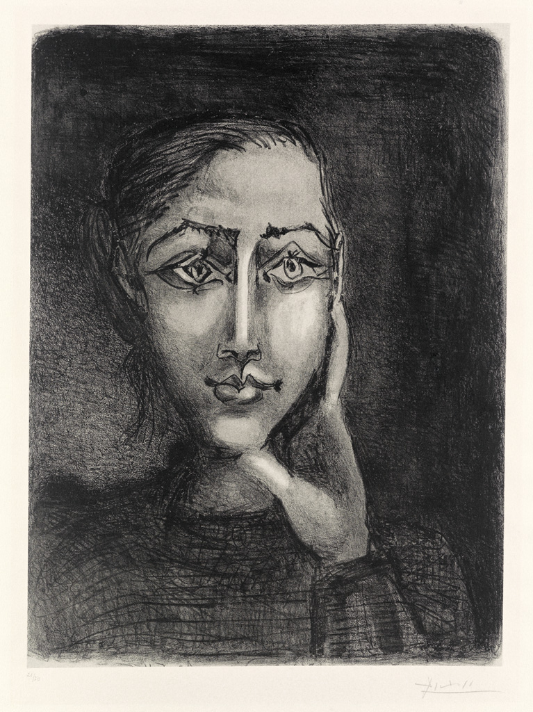 Appraisal: PABLO PICASSO Fran oise sur fond gris Lithograph on bluish