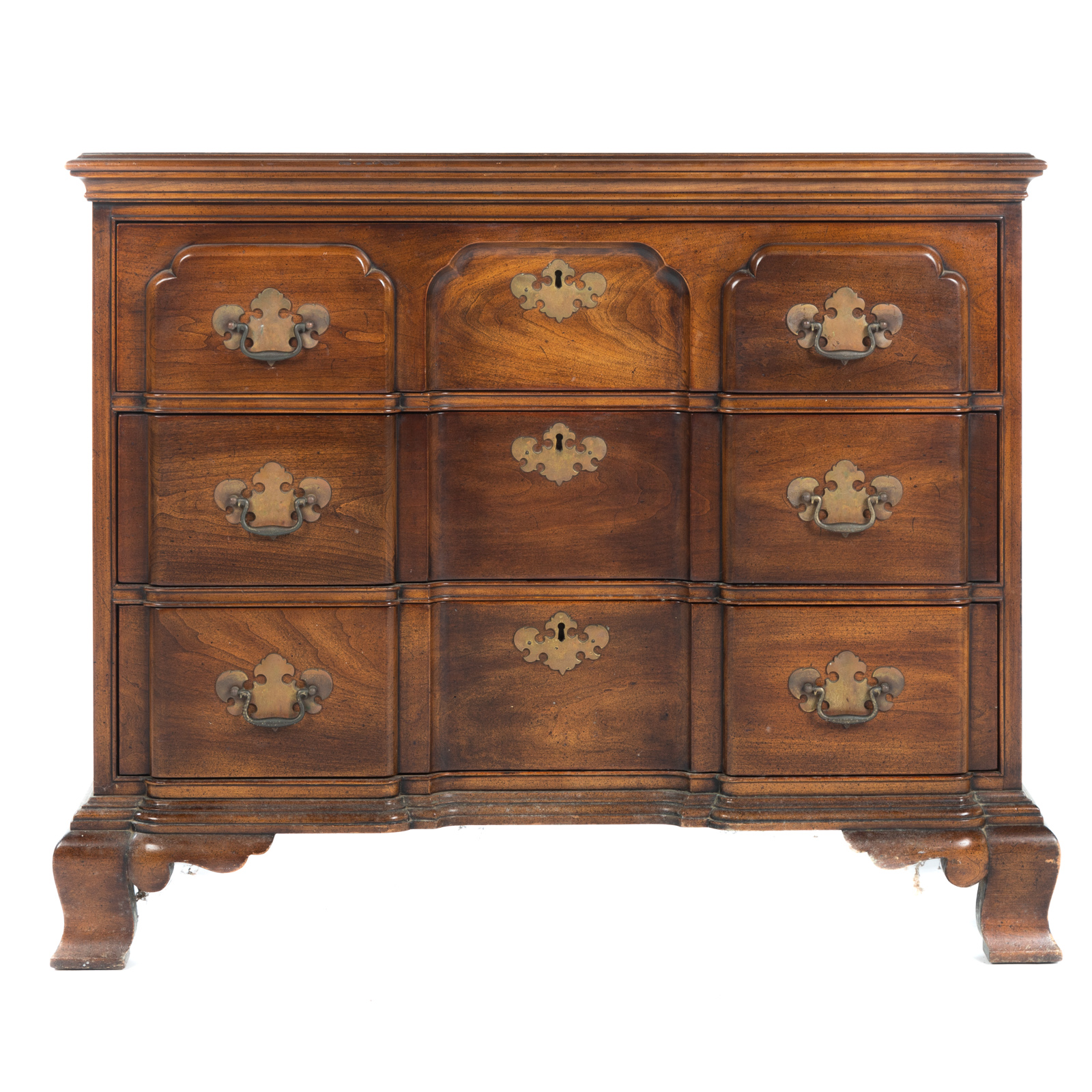 Appraisal: STATTON CHERRY BLOCK FRONT CHEST th century shaped front with