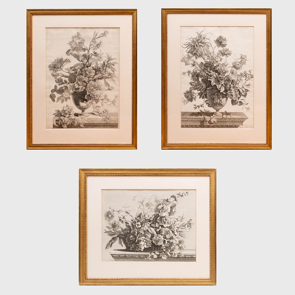 Appraisal: Jean-Baptiste Monnoyer - Three Botanical Still Lifes Three engravings in