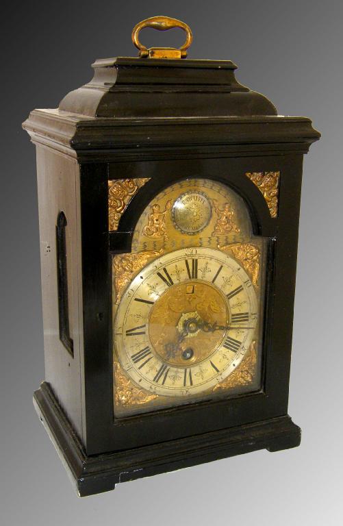 Appraisal: English ebonised single fusee bracket clock the floral engraved back