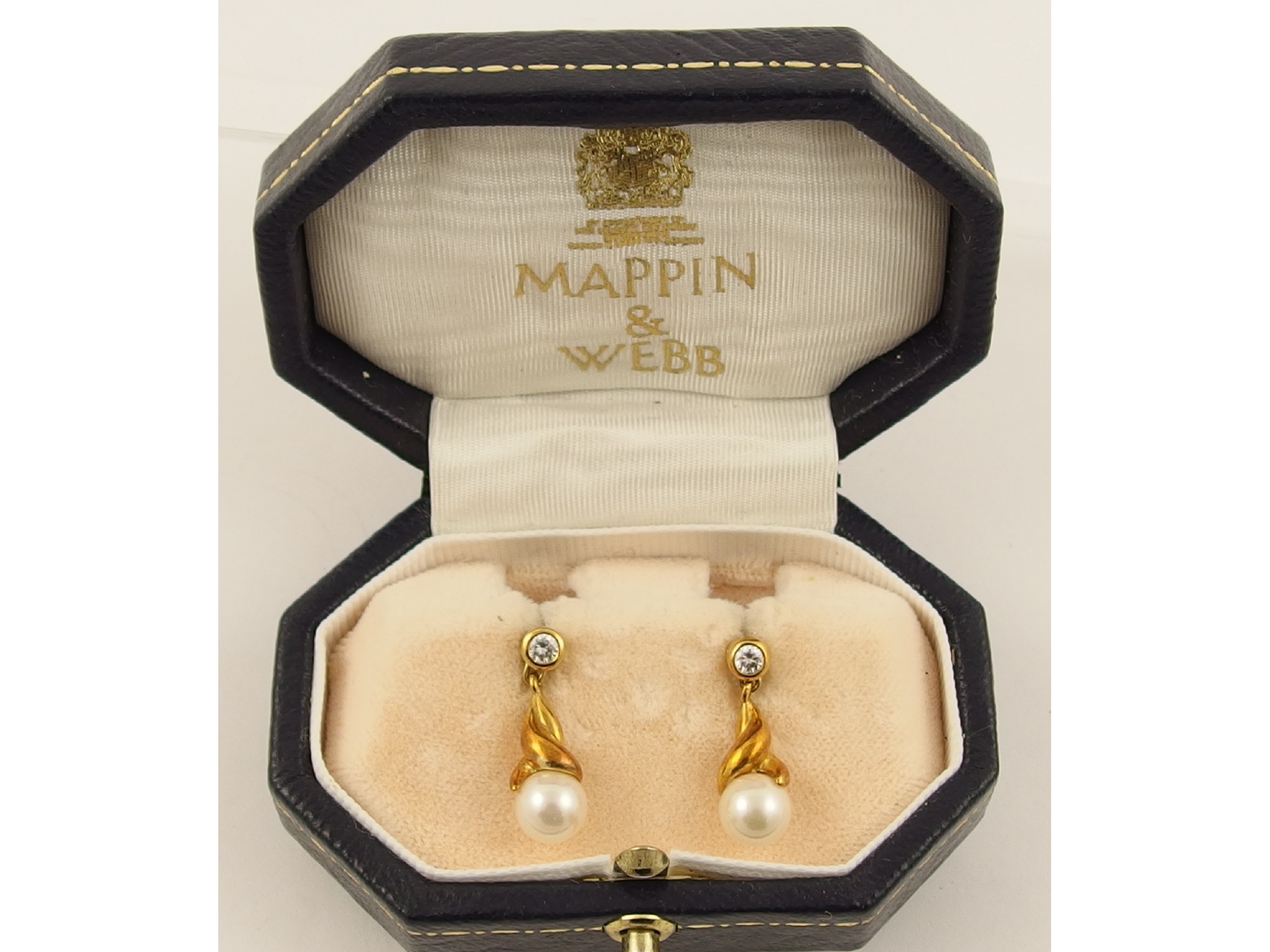 Appraisal: A pair of Mappin Webb ct pearl and diamond earrings