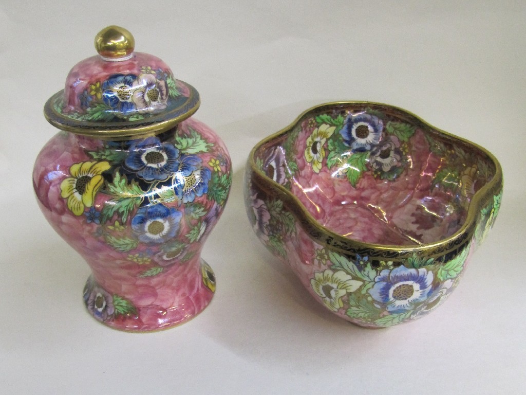 Appraisal: Maling Anemome pattern jar and cover and matching bowl pattern