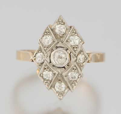 Appraisal: A Ladies' Diamond Platinum and Gold Ring Platinum topped mounting