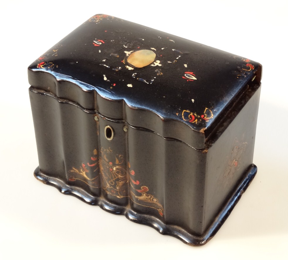 Appraisal: A thC papier mach and mother of pearl tea caddy