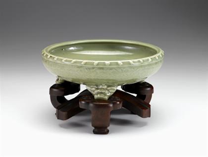 Appraisal: Chinese carved celadon glazed bulb bowl ming dynasty Of cylindrical