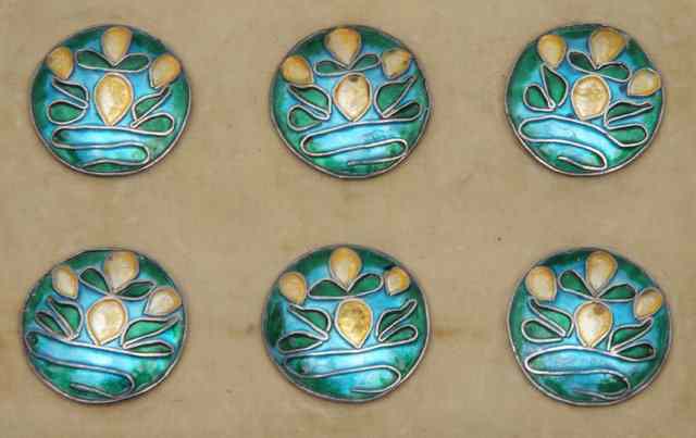 Appraisal: A SET OF SIX ARTS AND CRAFTS CLOISONNE AND WHITE