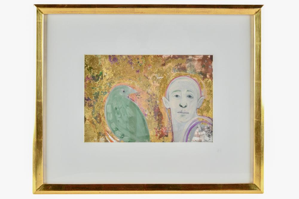 Appraisal: SELINA TRIEFF - GREEN BIRD oil and gold leaf on