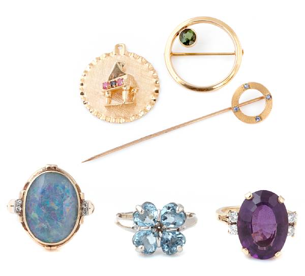 Appraisal: A collection of gem-set and gold and gold-filled jewelry comprising