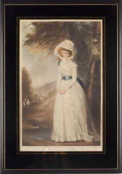 Appraisal: Antique Mezzotint of a Ladycirca portrait of lady standing in