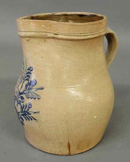 Appraisal: Stoneware pitcher th c with blue sprig decoration h