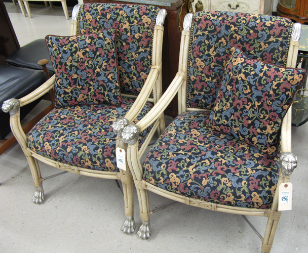 Appraisal: PAIR OF EMPIRE STYLE CONTEMPORARY ARMCHAIRS having simulated rattan wood