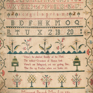 Appraisal: An English Needlework Embroidered Schoolgirl s Sampler Wrought by Margaret