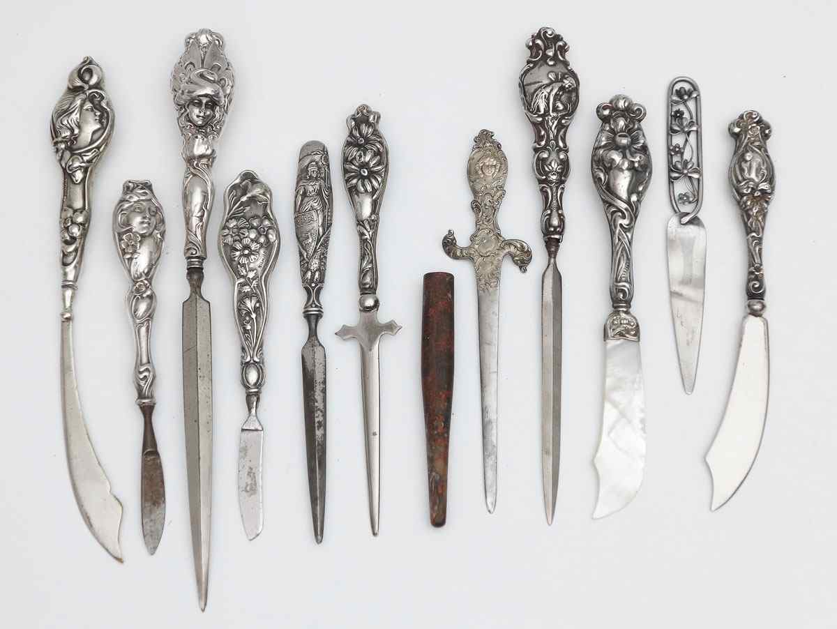 Appraisal: COLLECTION ART NOUVEAU STERLING LETTER OPENERS pieces to include Floral