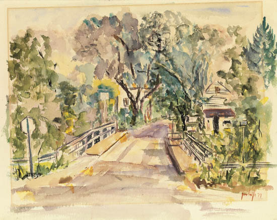 Appraisal: REX GORELEIGH - Untitled Bridge over Princeton Canal Watercolor on