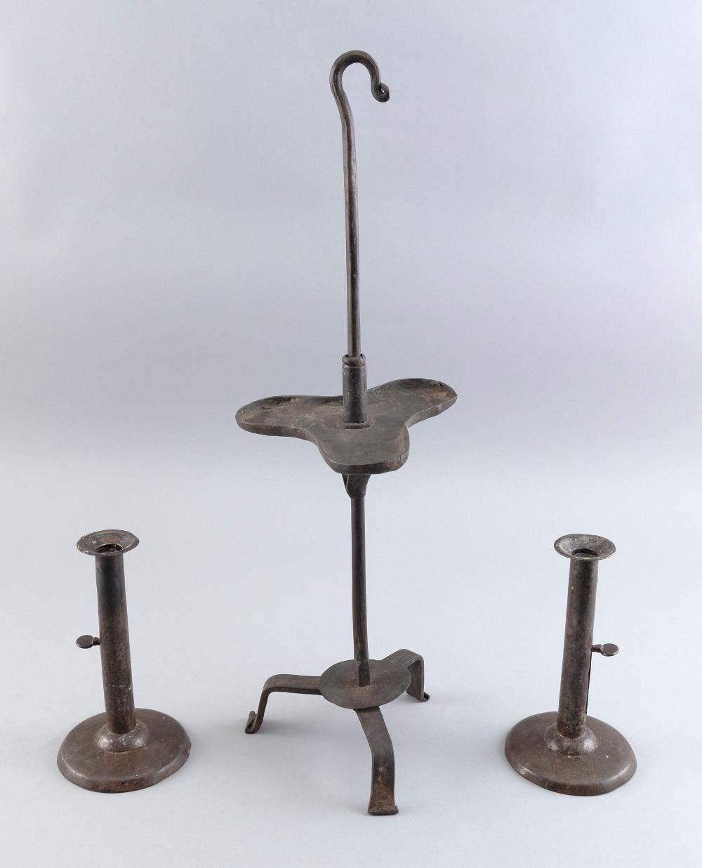 Appraisal: THREE PIECES OF EARLY LIGHTING TH EARLY TH CENTURY LAMP