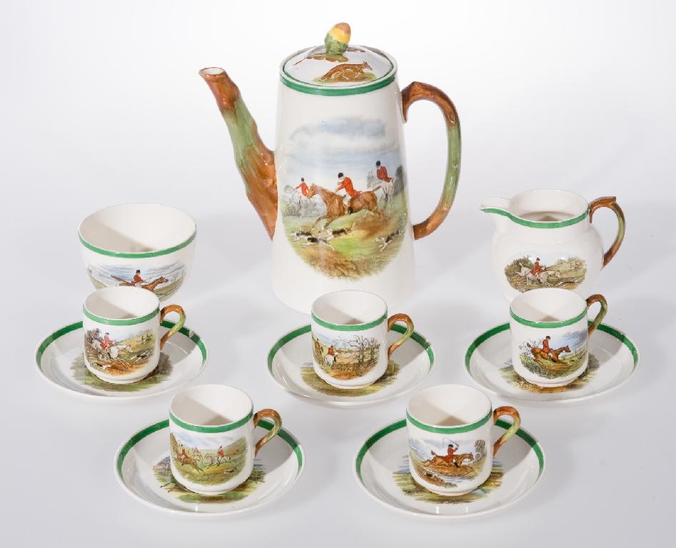 Appraisal: COPELAND SPODE HUNTING PARTIAL COFFEE SERVICE WITH SCENES AFTER J