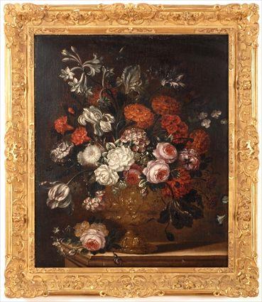 Appraisal: CONTINENTAL SCHOOL STILL LIFE WITH GOLDEN VASE AND SPRING FLOWERS