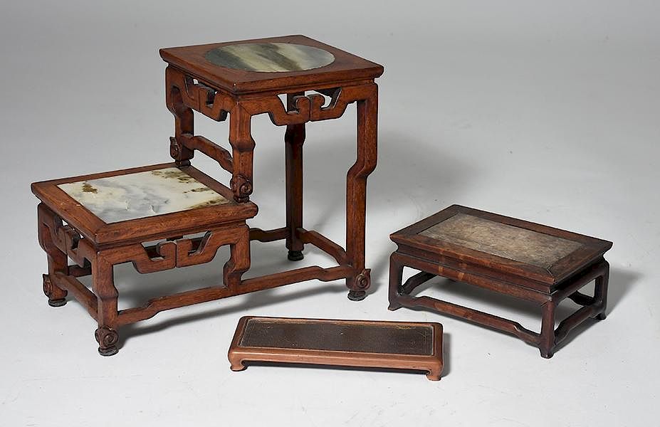 Appraisal: Assorted Asian Lot Two Chinese rosewood table stands with marble