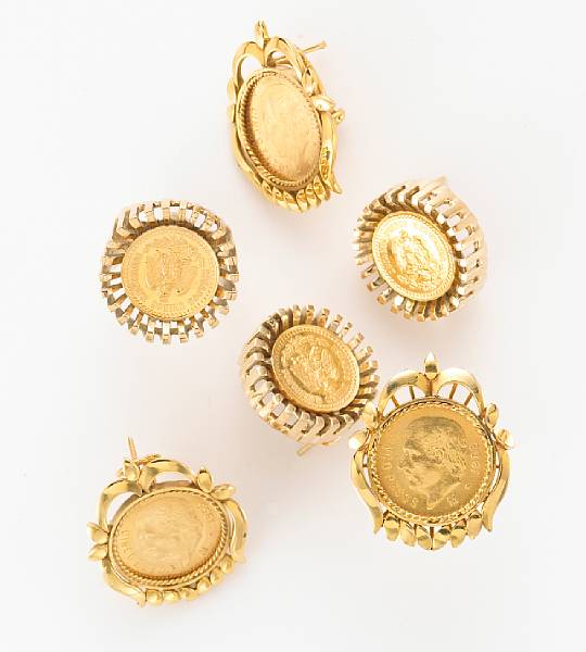 Appraisal: A collection of Mexican gold coin and k gold jewelry