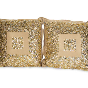 Appraisal: Two Jeweled Silk Pillows th Century inches square